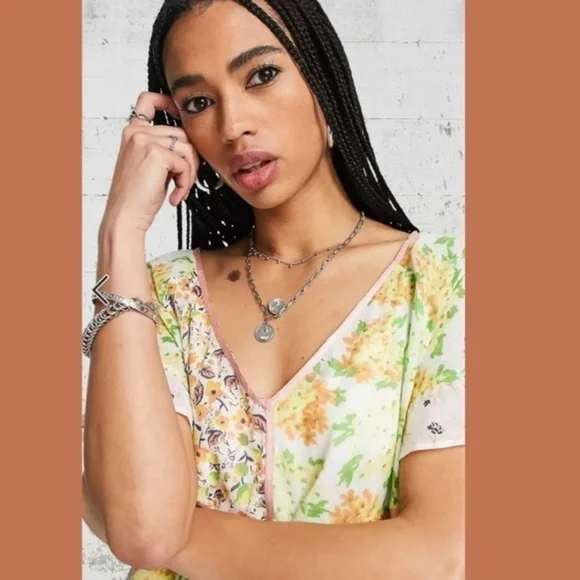 FREE PEOPLE Wildflower Airy Cotton Patchwork Oversized Minidress w/Slip NWT - Picture 8 of 16